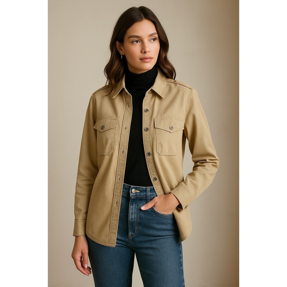 Brochu Walker Tencel Cotton Utility Shirt Jacket Womens XS Tan Neutral